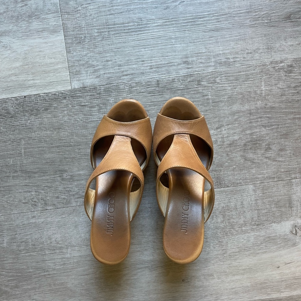 Jimmy Choo Pacane Tan Vacchetta Wedges size 35.5 - Picture 5 of 9